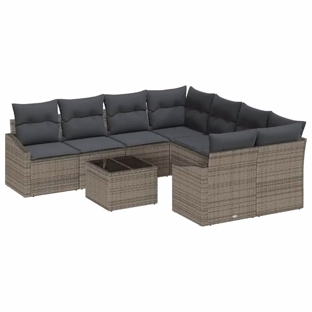 Set di divani da giardino vidaXL in polyrattan grigio con cuscini e tavolino da esterno, 9 pezzi – 2