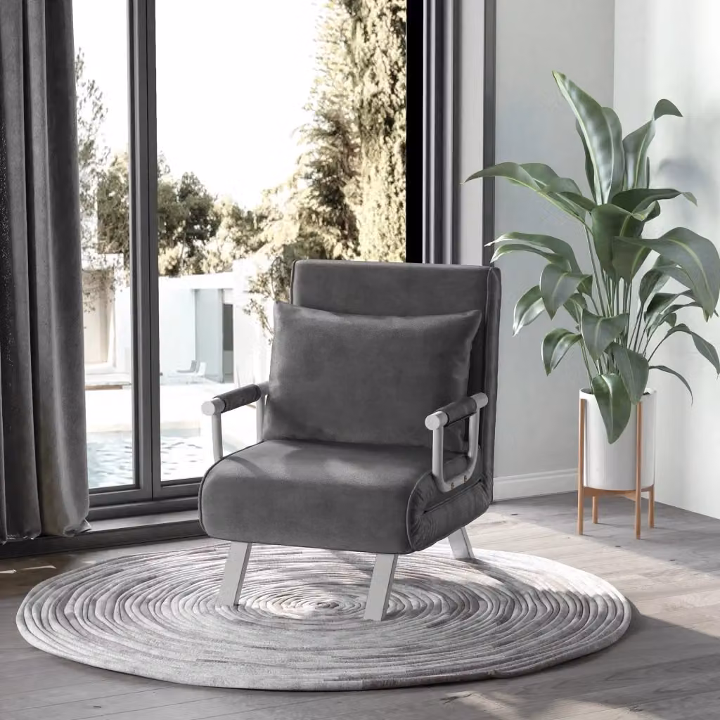 EasyComfort Poltrona Letto Singolo 3 in 1 con Schienale Reclinabile su 5 Livelli e Cuscino, Divano Letto Pieghevole in Microfibra e Metallo, L: 65 cm, P: 69 cm, H: 80 cm, Grigio – 2