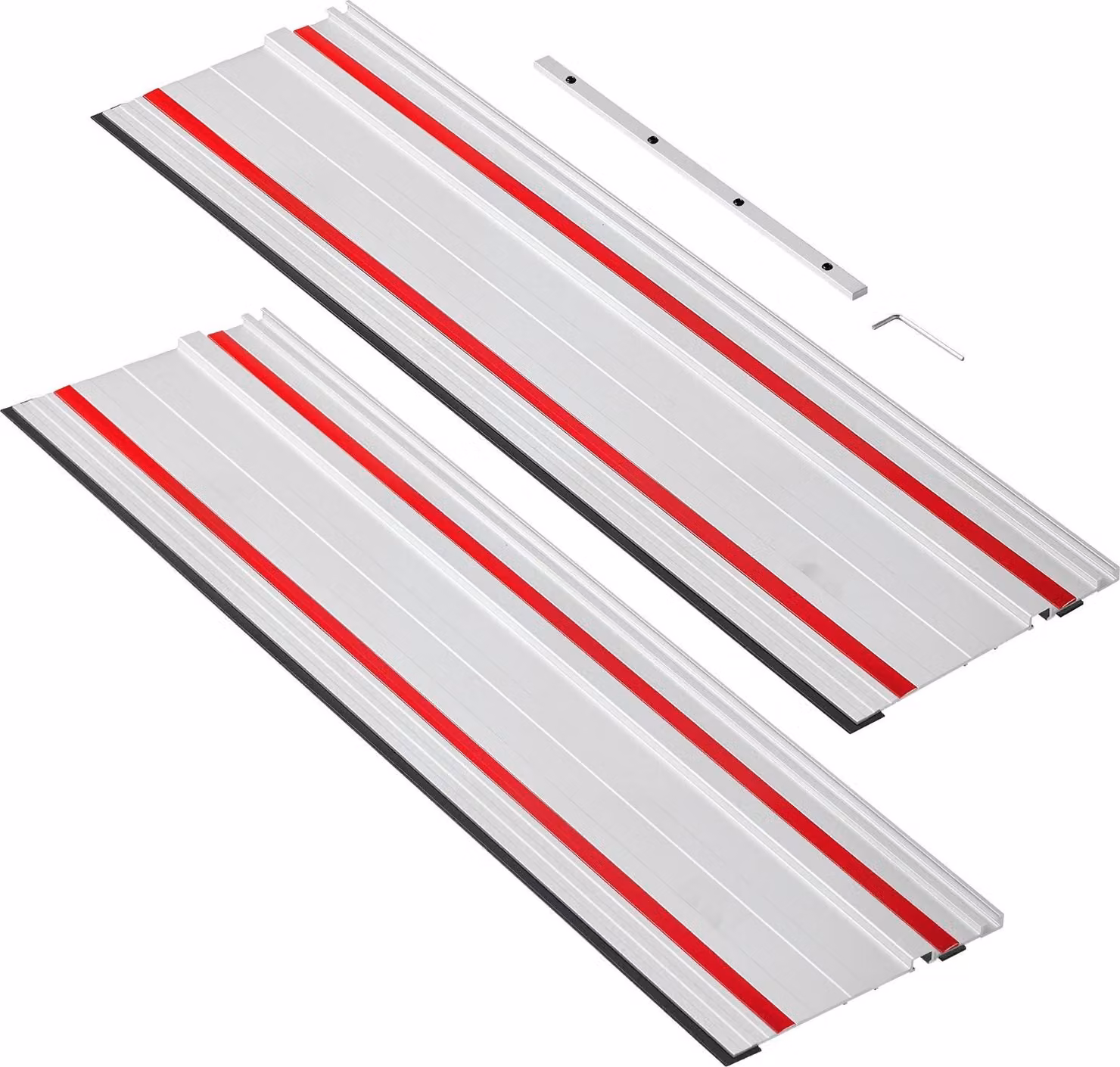 Set di guide - Per seghe circolari manuali/seghe a immersione - 2 guide in alluminio da 70 cm - Con raccordo - Lunghezza totale 140 cm - Compatibile con seghe a immersione di molte marche