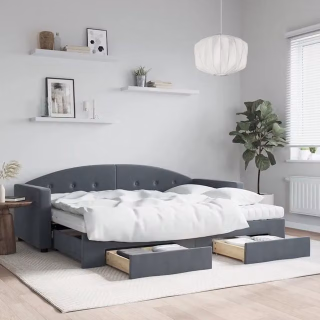 Divano Letto Estraibile con Cassetti vidaXL in Velluto Grigio L/P/H: 222 x 80 x 75 cm