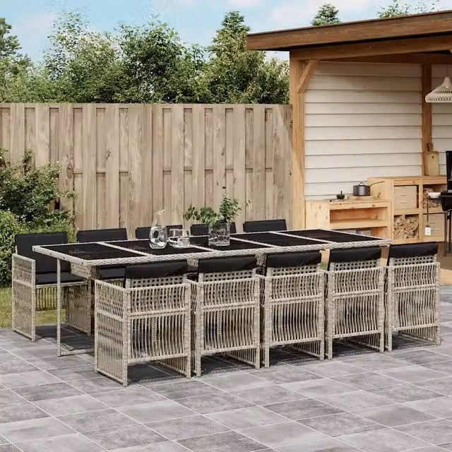 Set Pranzo da Giardino vidaXL in Polyrattan con Cuscini e Tavolo in Vetro, 11 Pezzi, Grigio Antracite
