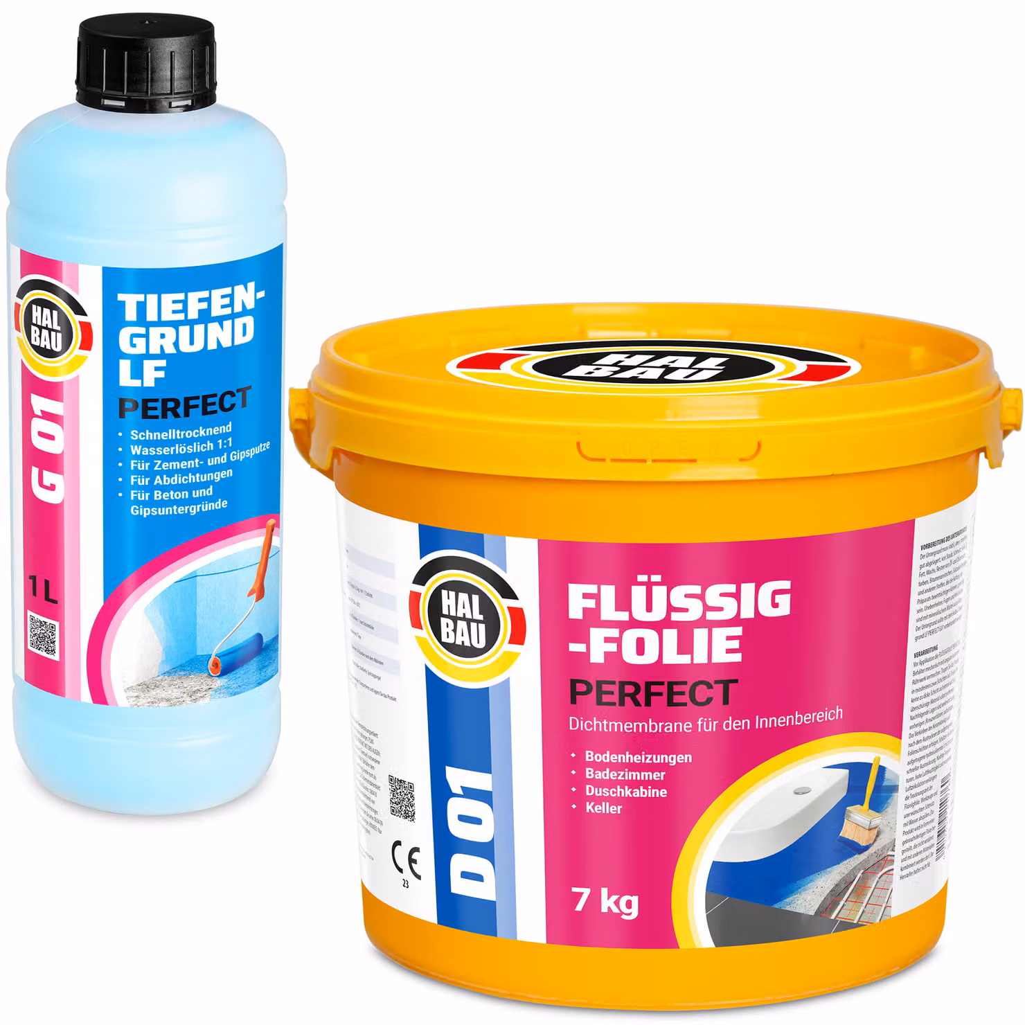 Kit di impermeabilizzazione Pellicola liquida 7 kg Primer 1 l Bagno doccia HALBAU SETH09