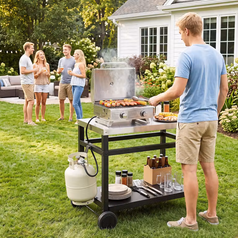 Carrello da barbecue Costway con 2 ripiani in acciaio inossidabile e ruote, colore nero