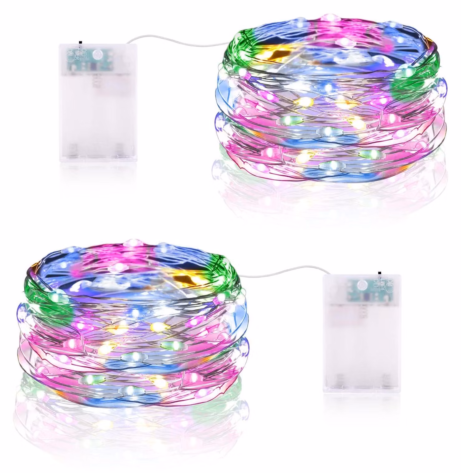 Catena luminosa a LED, 5 metri, 50 LED bianco caldo, alimentata a batteria, confezione da 2