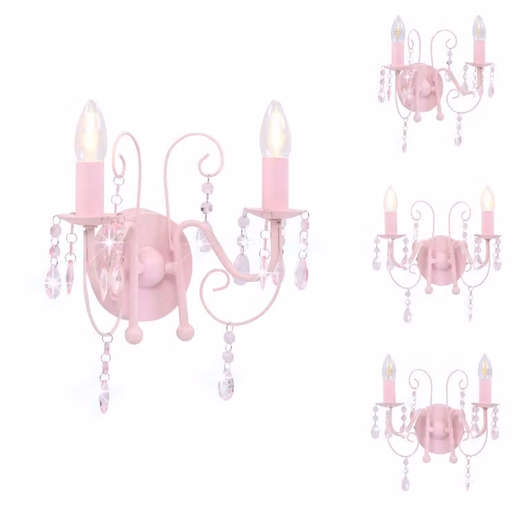 vidaXL Applique con perle rosa 2 × prese E14 - Lampade