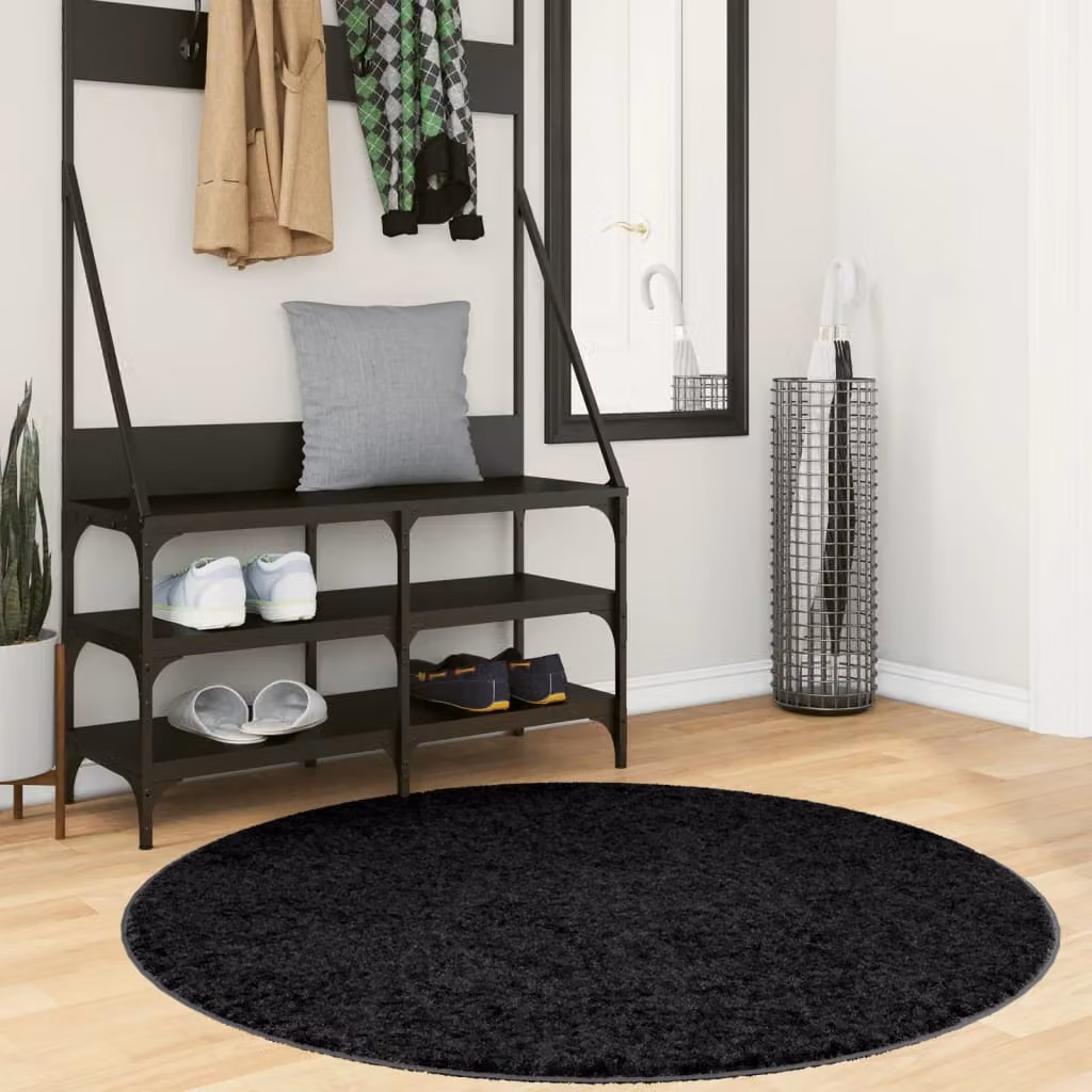 vidaXL Tappeto OVIEDO Rotondo a Pelo Corto Nero Ø 120 cm
