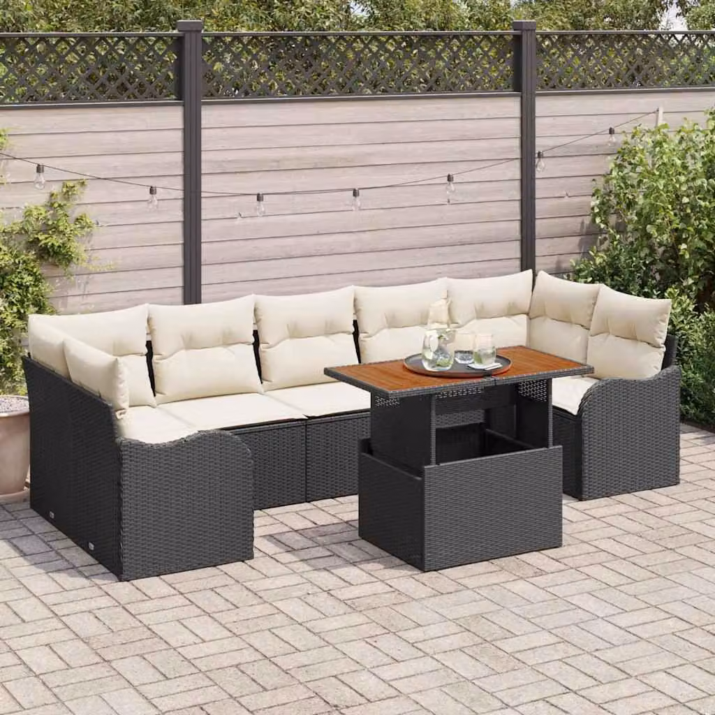 Maison Exclusive - Set da giardino composto da 8 pezzi, divano in rattan sintetico nero