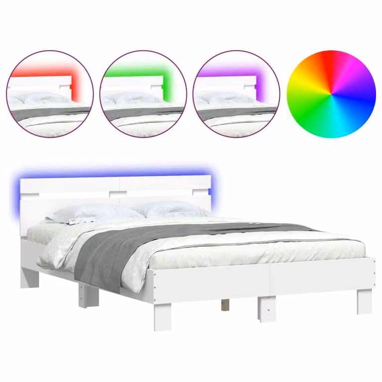Giroletto con Testiera e LED Bianco 135x190 cm