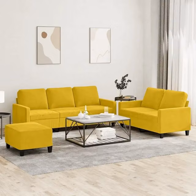 Set di Divani 3 pz con Cuscini giallo in Velluto 3201532