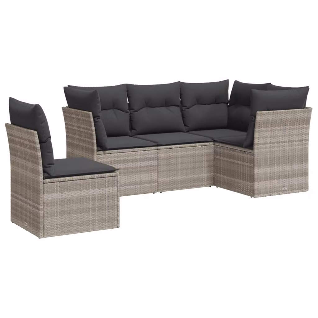 Set Divano da Giardino 5pz con Cuscini Grigio Chiaro Polyrattan