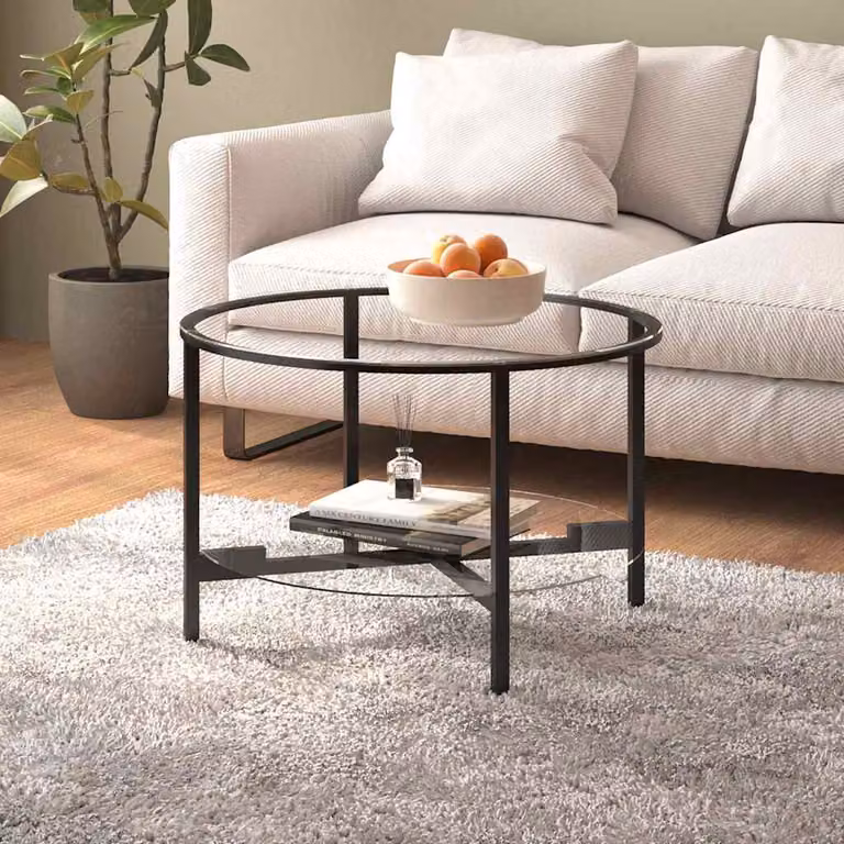 vidaXL Tavolino da Salotto Moderno Rotondo in Vetro Temperato e Metallo, Nero e Trasparente, Diametro: 70 cm
