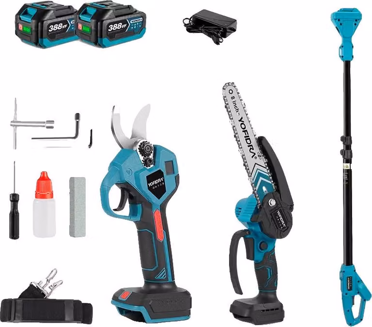 Motosega elettrica, lama da 8 pollici, motore brushless, set di batterie 2x