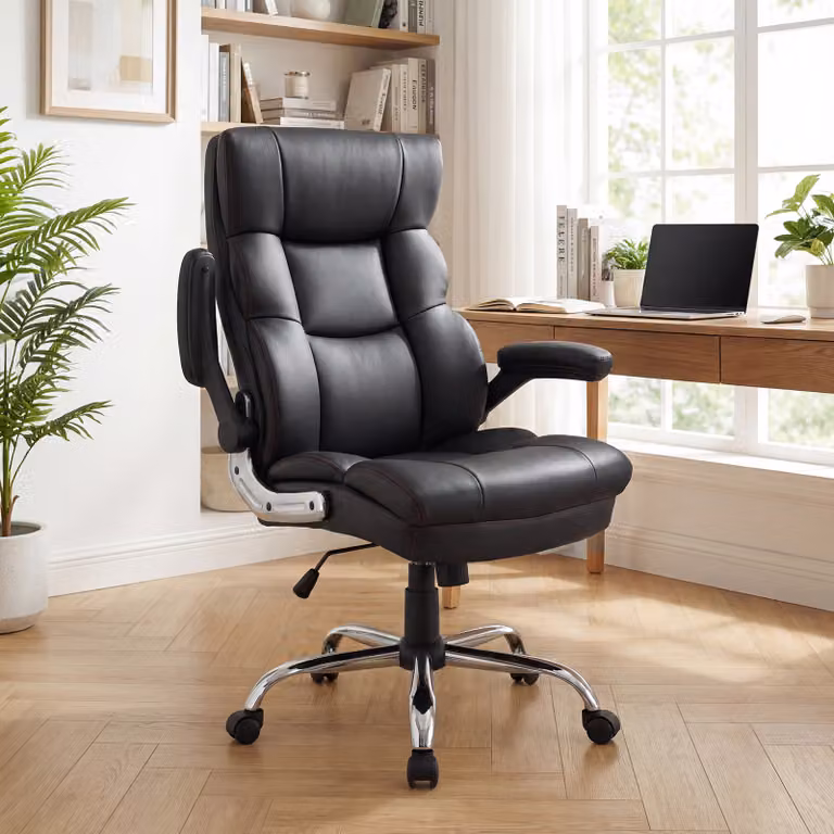 Sedia da ufficio ergonomica Costway in pelle sintetica con braccioli ribaltabili e funzione oscillante, colore Nero