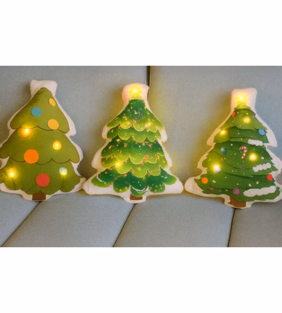 Cuscino di Natale Sagomato con Albero e 5 Luci LED - 40x40 cm