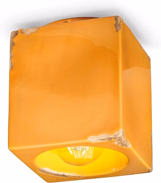 Plafoniera Vintage Cubo in Ceramica Gialla Ferroluce con 1 Luce E27