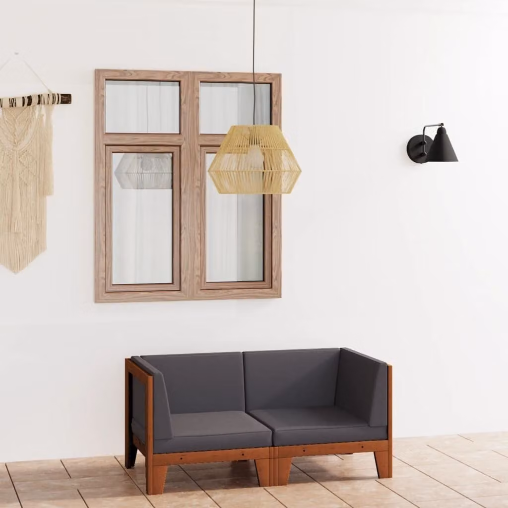 The Living Store Divano a 2 posti con cuscini grigio scuro in legno massiccio di acacia
