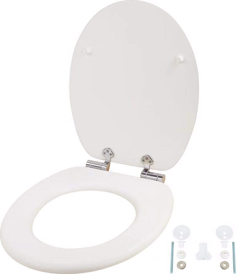 Coperchio per WC Relaxdays, doppia chiusura ammortizzata, 37,5 x 43,5 cm, MDF, fino a 150 kg, coperchio ovale, sedile per WC, bianco