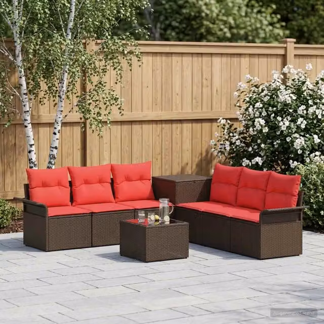 Set di divani 8 pz Marrone e Rosso 55 x 55 x 37 cm 3448003