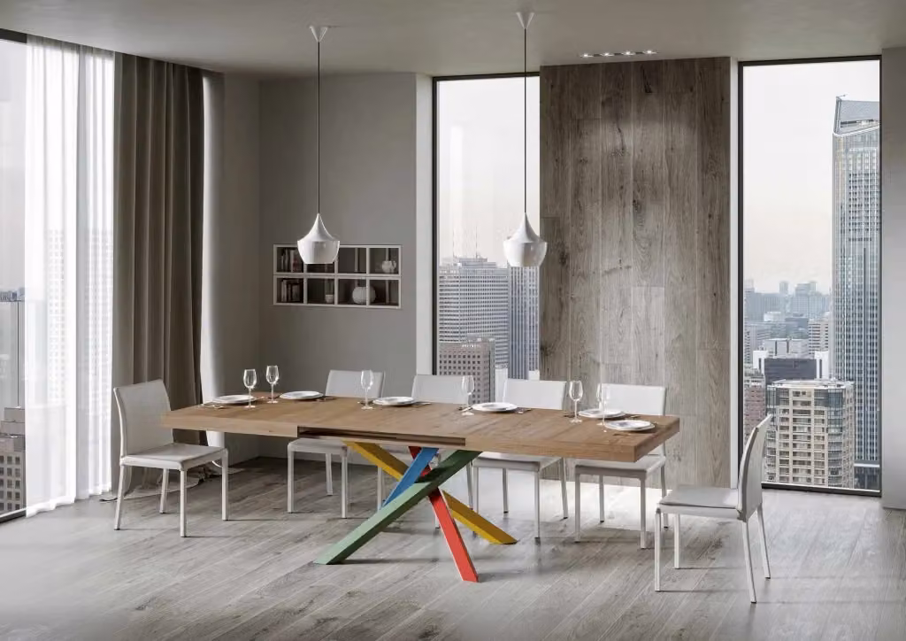 Tavolo allungabile moderno Bs Com in finitura Quercia Natura e colore marrone con struttura in metallo e piano in MDF laminato L/P/H: 90 x 180/440 cm – 2