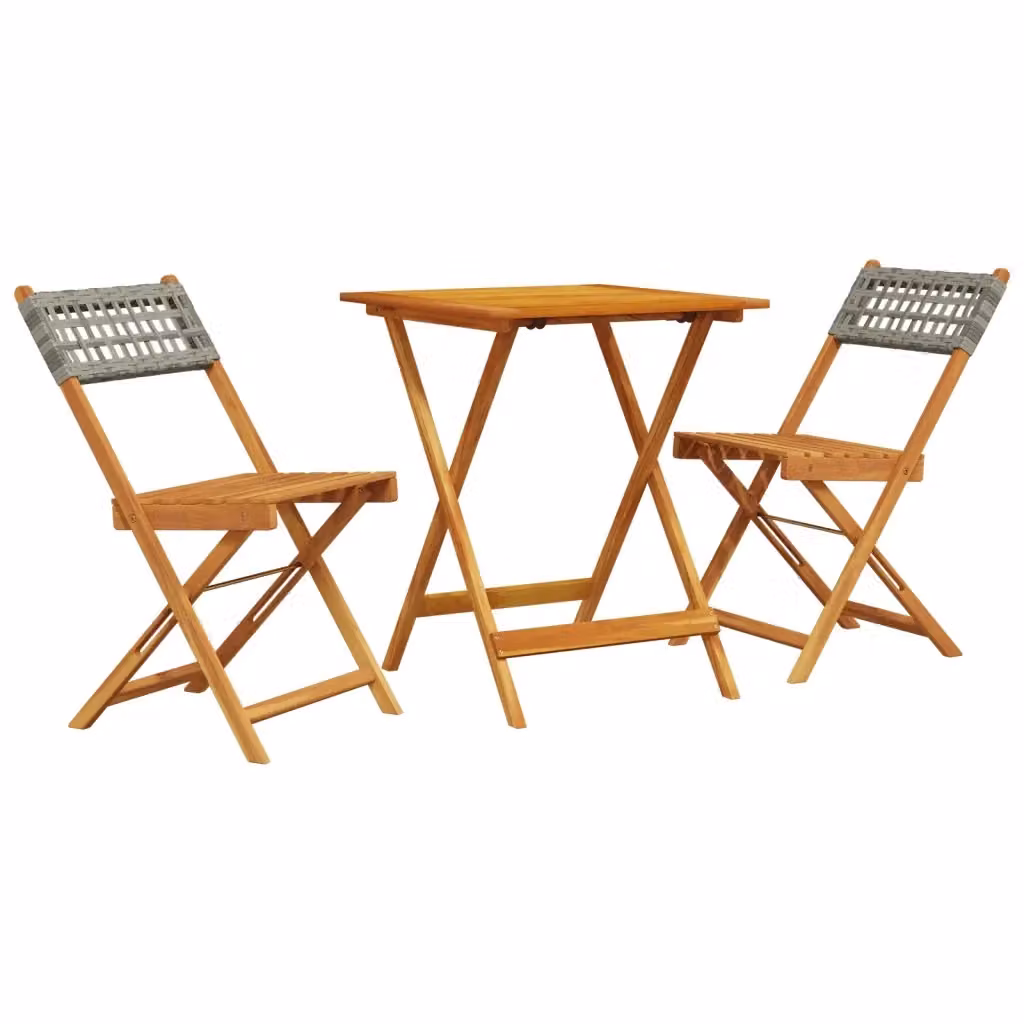 Set da Bistrot 3 pz vidaXL in Polyrattan e Legno di Acacia Grigio e Marrone – 2