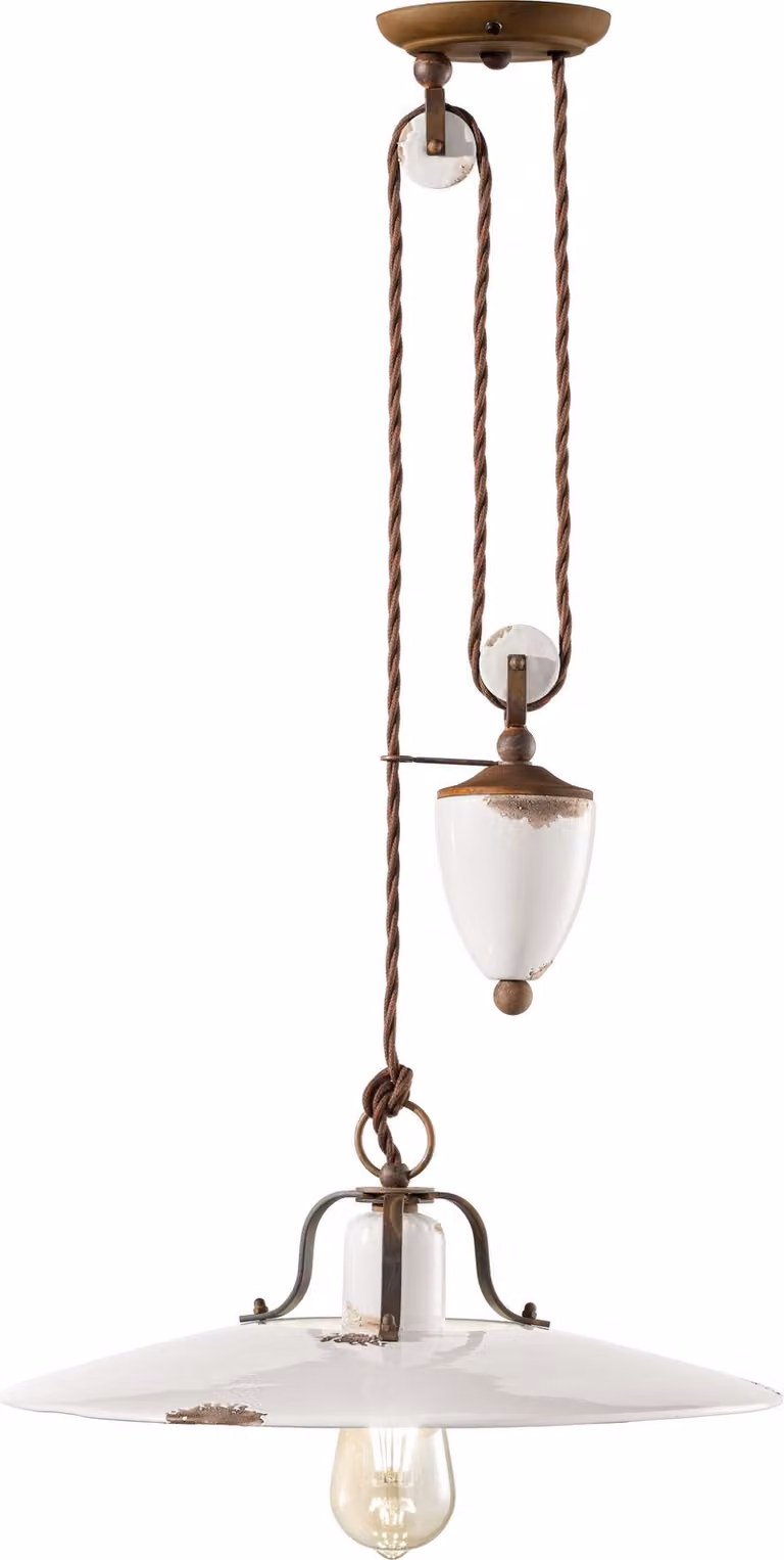 Lampada a sospensione in Vetroceramica metallo E27 40 cm di larghezza regolabile marrone ruggine bianco shabby antica lampada in Vetroceramica vintage