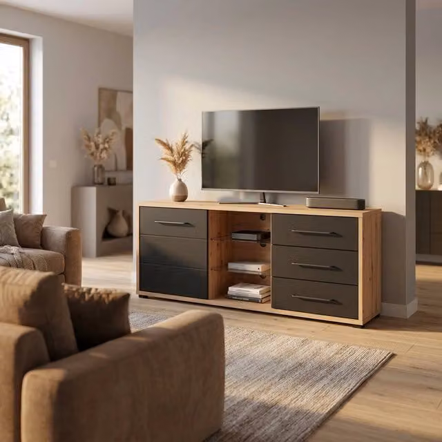 porta tv un anta tre cassetti moderno minimal in legno cm 161 5x40x65 h - ELLI