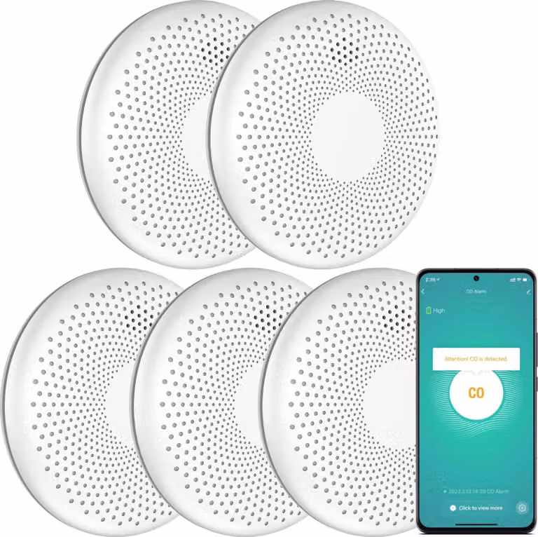 Aroha Smart Connect Rilevatore Di Fumo E Monossido Di Carbonio WiFi - Batteria Da 10 Anni - Allarme Antincendio & Monossido Carbonio - 5 pezzi