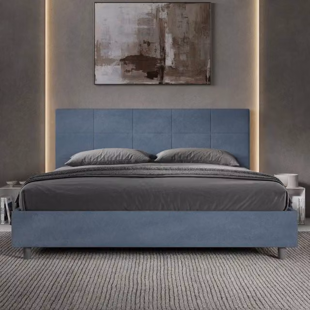 Letto matrimoniale con contenitore imbottito ityhome Mika in microfibra blu L: 190 cm x P: 200 cm