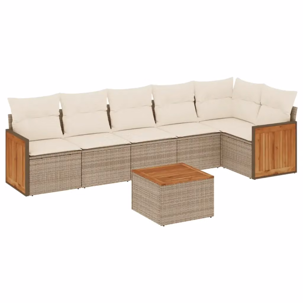 Set di divani da giardino vidaXL a forma di L composto da 7 pezzi con cuscini beige in polyrattan e tavolo da caffè per esterno – 2