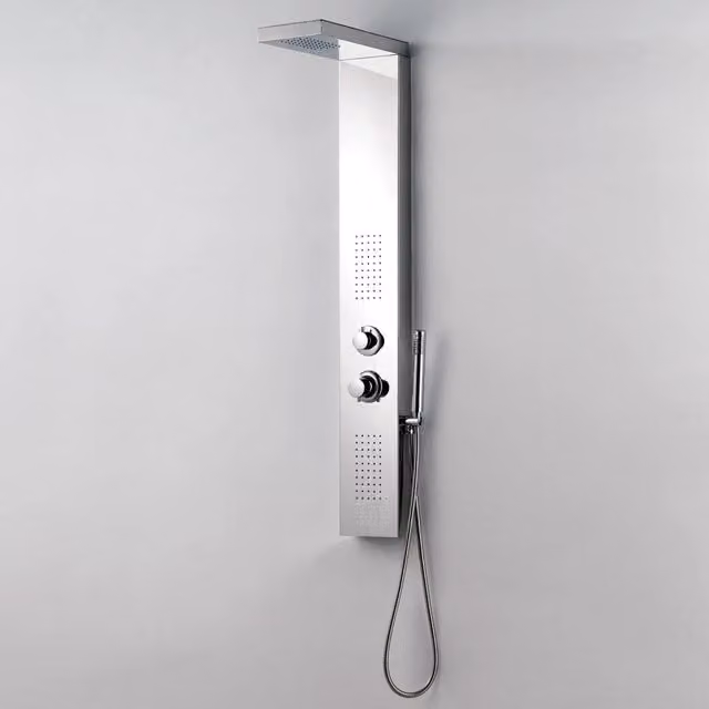 Pannello Doccia Alaska Laneri in Acciaio Inox Spazzolato Argento con Soffione e Doccetta con Funzione Massaggio – 1