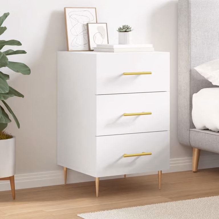 Comodino moderno da parete vidaXL in legno e metallo bianco L/P/H: 40 x 40 x 66 cm