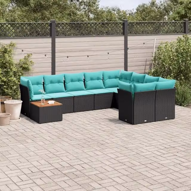 Set Divani da Giardino 10 pz con Cuscini Nero in Polyrattan 3256155