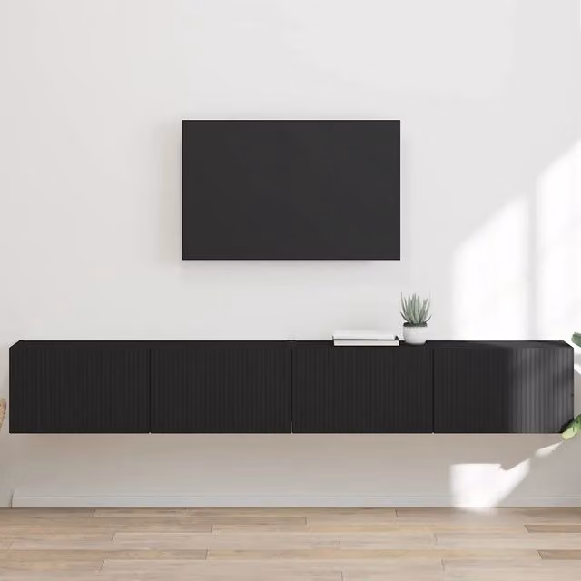 Set di 2 mobili TV da parete vidaXL moderni in legno, colore nero opaco, L: 60 cm, P: 31 cm, H: 29.5 cm – 1