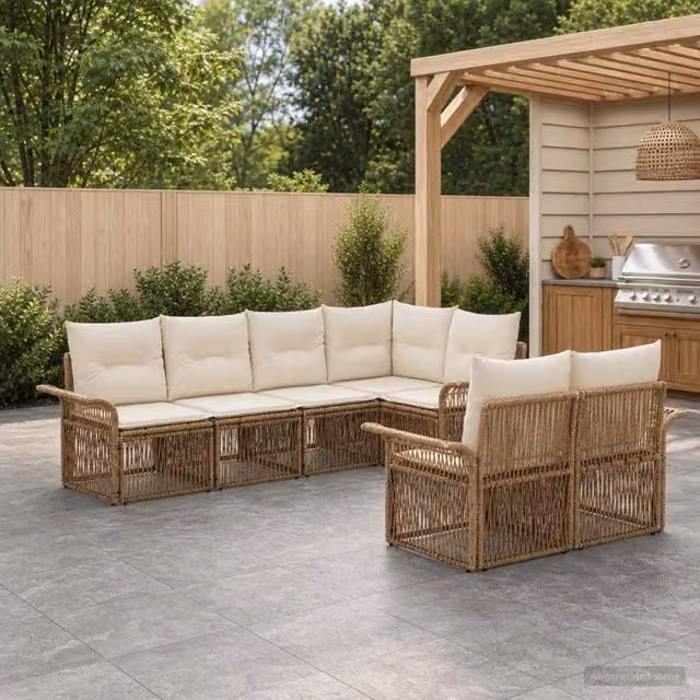 Set Divano da Giardino 7 pz 7-Numero di posti Beige polyrattan 3434889