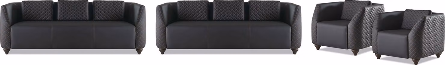 Komplett Set 3-Sitzer 2x Sessel Schwarz Polster Modern Leder Sofa-Set