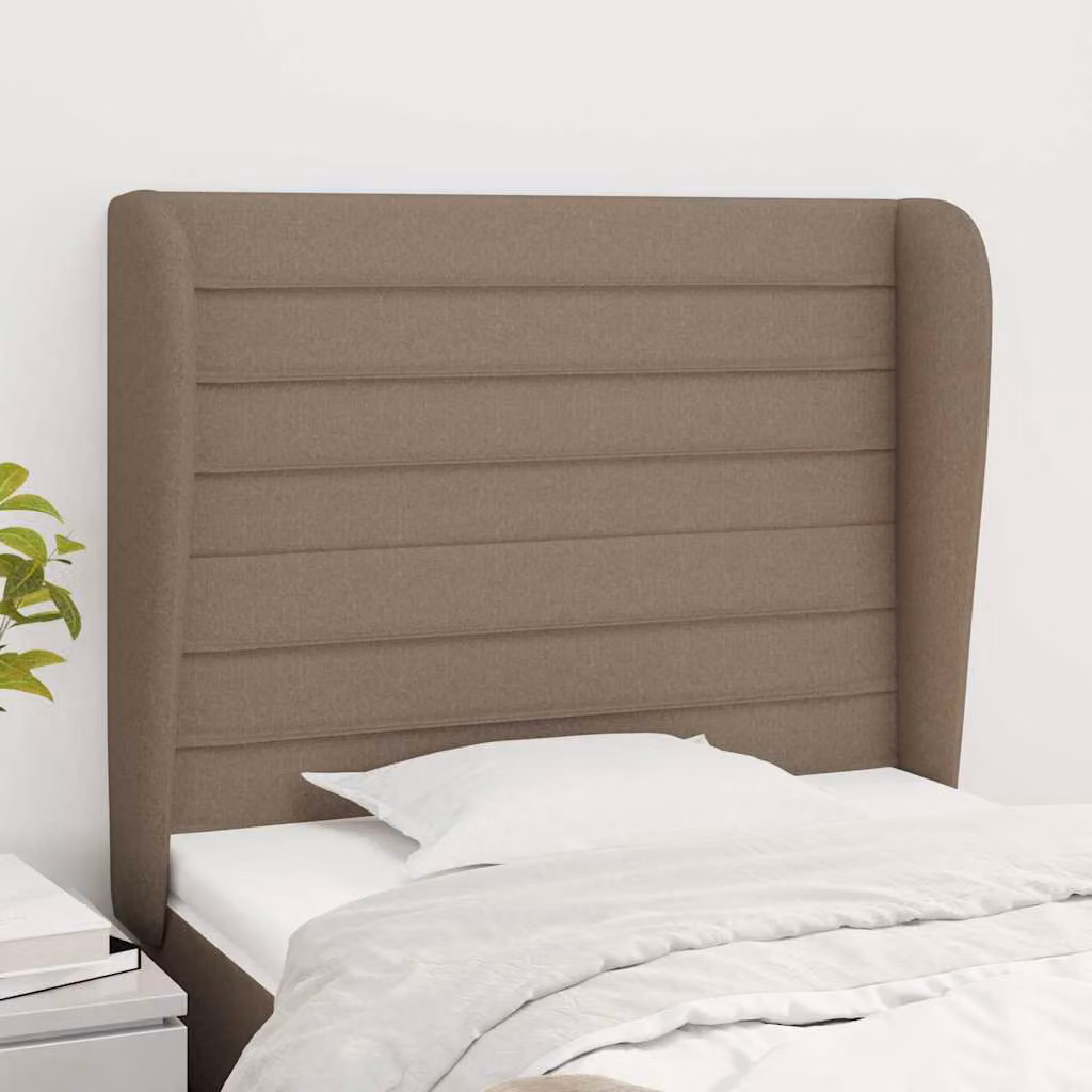 Testiera ad orecchio vidaXL in tessuto color tortora con struttura in legno L: 103 cm, P: 23 cm, H: 118-128 cm