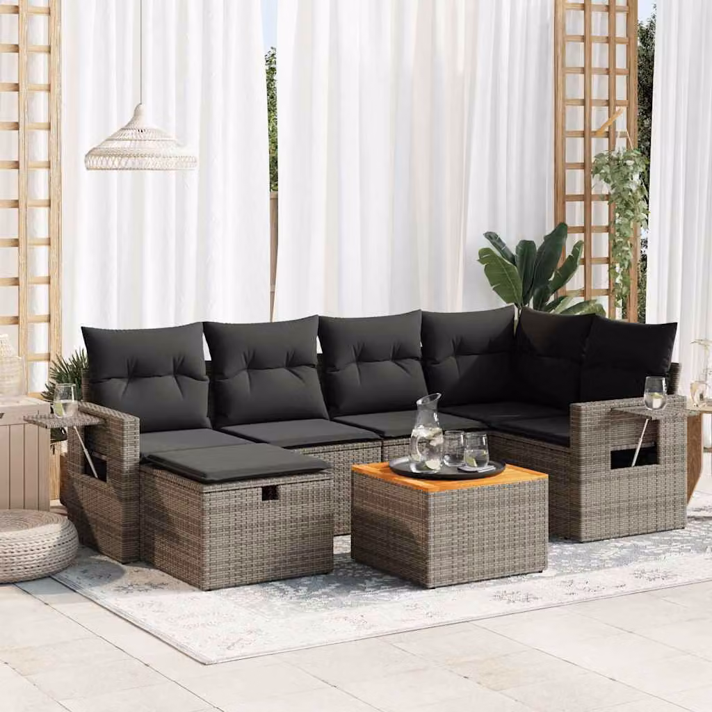 Maison Exclusive - Set da giardino 7 pezzi con cuscini in polyrattan grigio
