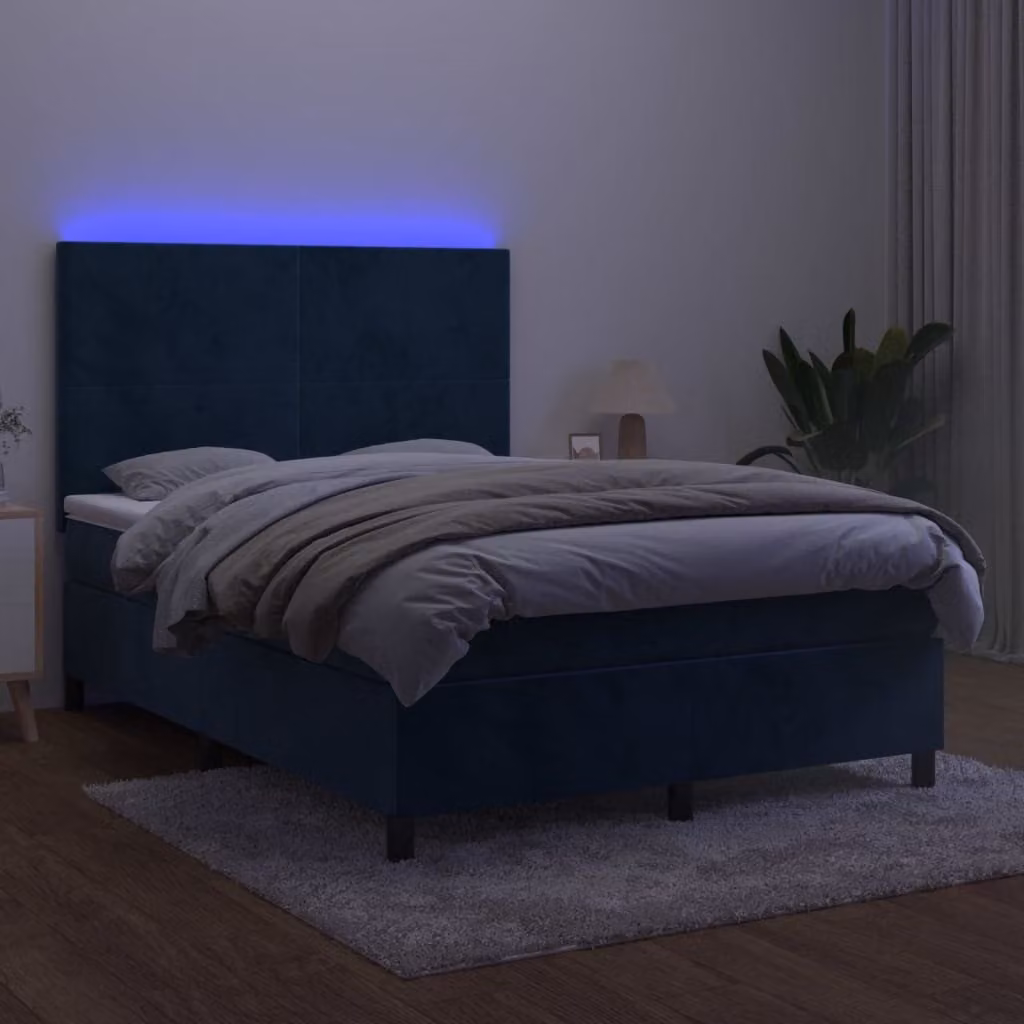 Maison Exclusive - Letto a Molle con Materasso e LED Blu Scuro 140x190 cm