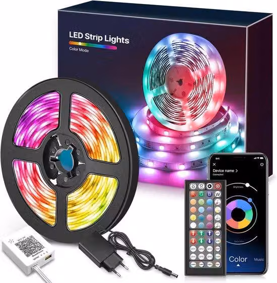 Striscia luminosa Bluetooth da 15 m con telecomando e app per smartphone - Sincronizzazione con la musica e cambio di colore