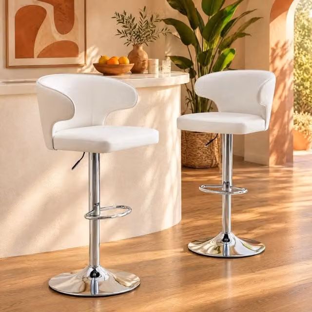 Set di 2 sgabelli da bar ULEVR regolabili 85-110 cm, girevoli 360¡ã, con schienale e poggiapiedi, PU bianco