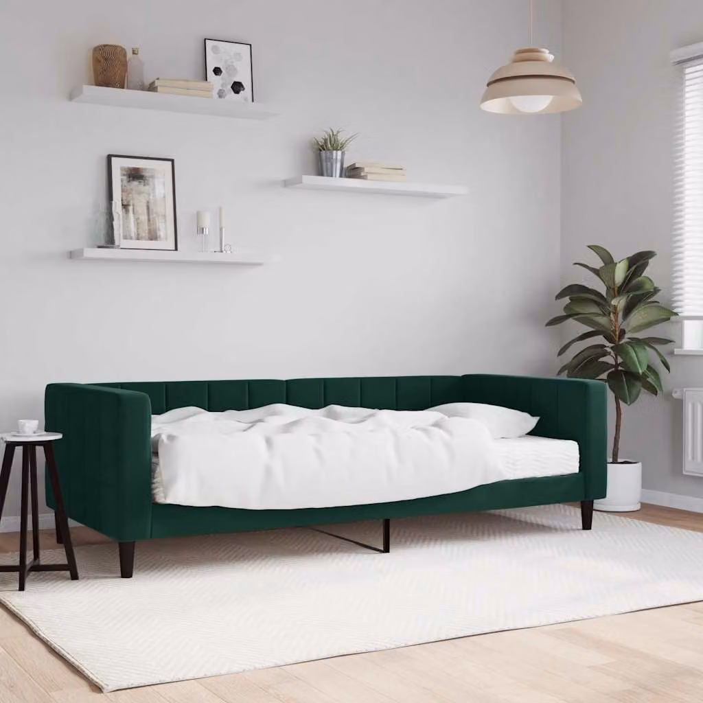 vidaXL Divano Letto in Velluto Verde con Materasso L/P/H: 90 x 200 cm