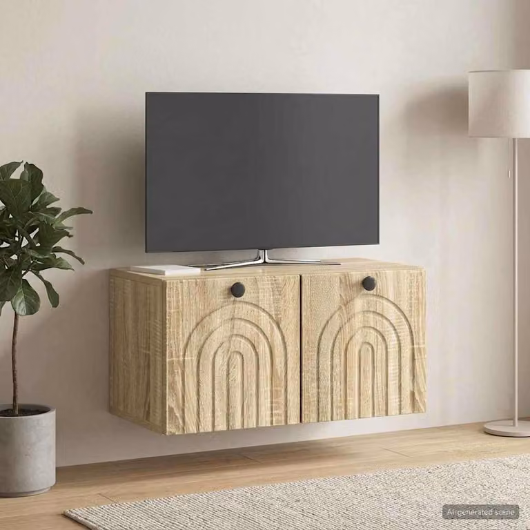 vidaXL Mobile Porta TV da Muro Moderno in Rovere Sonoma e Metallo, L: 59,5 cm, P: 31 cm, H: 30 cm