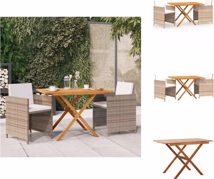 vidaXL Set da pranzo da giardino 3 pezzi con cuscini Beige - Set di mobili da giardino