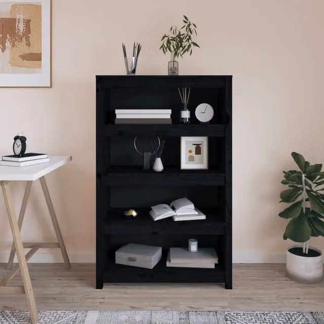 Libreria-Scaffale Design Mania in Legno Massello di Pino Nera L: 80 cm, P: 35 cm, H: 126 cm