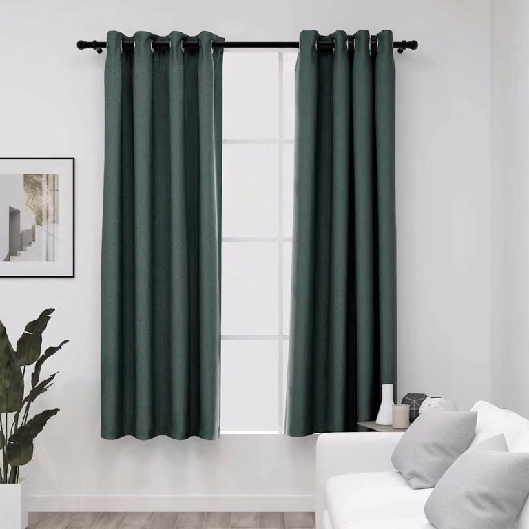 Set di 2 tende oscuranti vidaXL con effetto lino e occhielli, colore verde, L: 140 cm, H: 175 cm