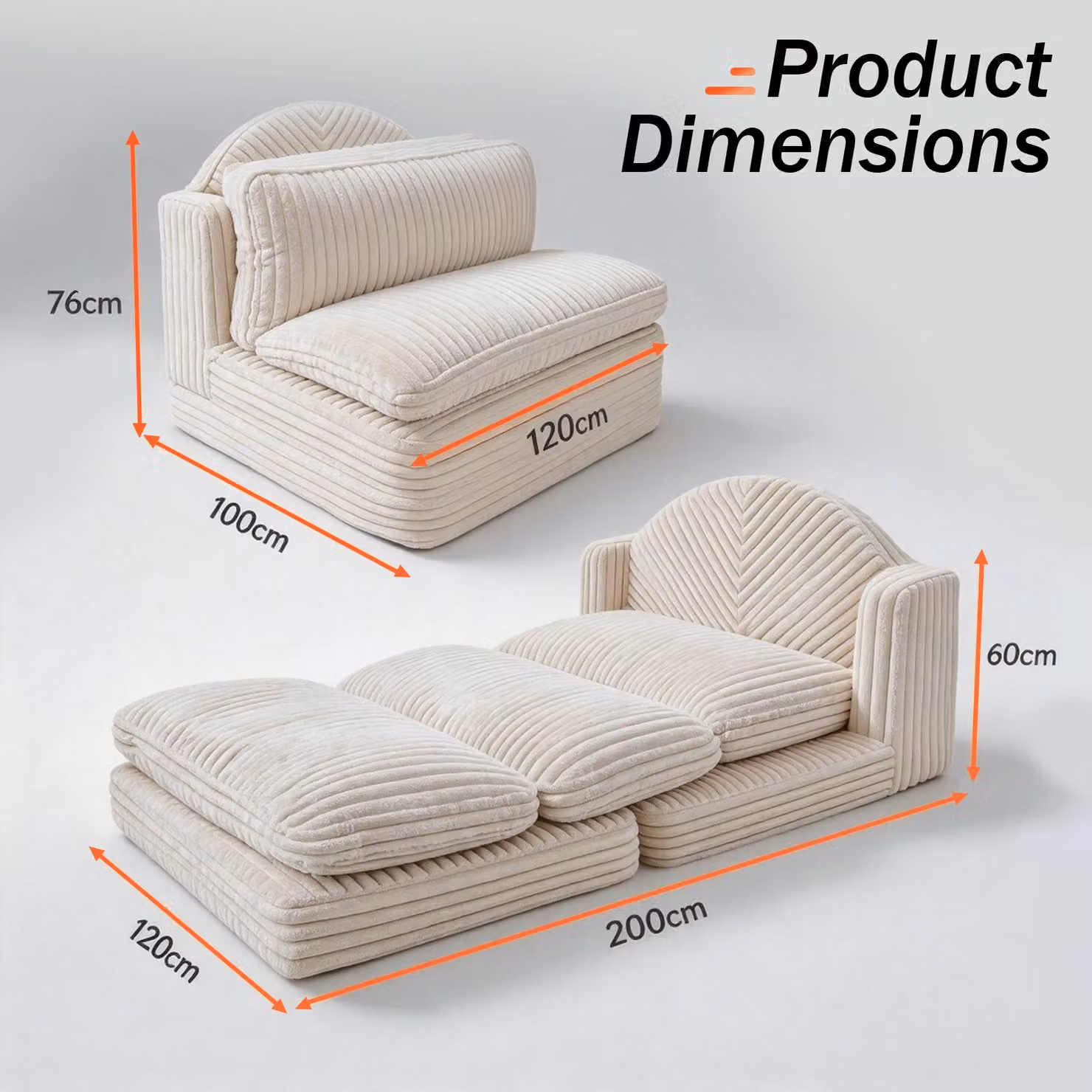Divano letto pieghevole 200x120 cm, modello a due posti, con meccanismo pieghevole, rivestimento removibile e lavabile, imbottitura in schiuma ad alta densità, ideale come divano o letto per soggiorno e camera da letto, adatto per ospiti, colore beige