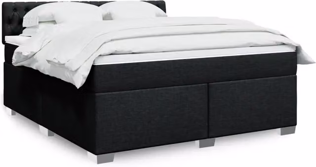 Letto Ibrido vidaXL con Giroletto a Molle e Materasso in Tessuto Nero e Bianco L: 180 cm, P: 200 cm – 1