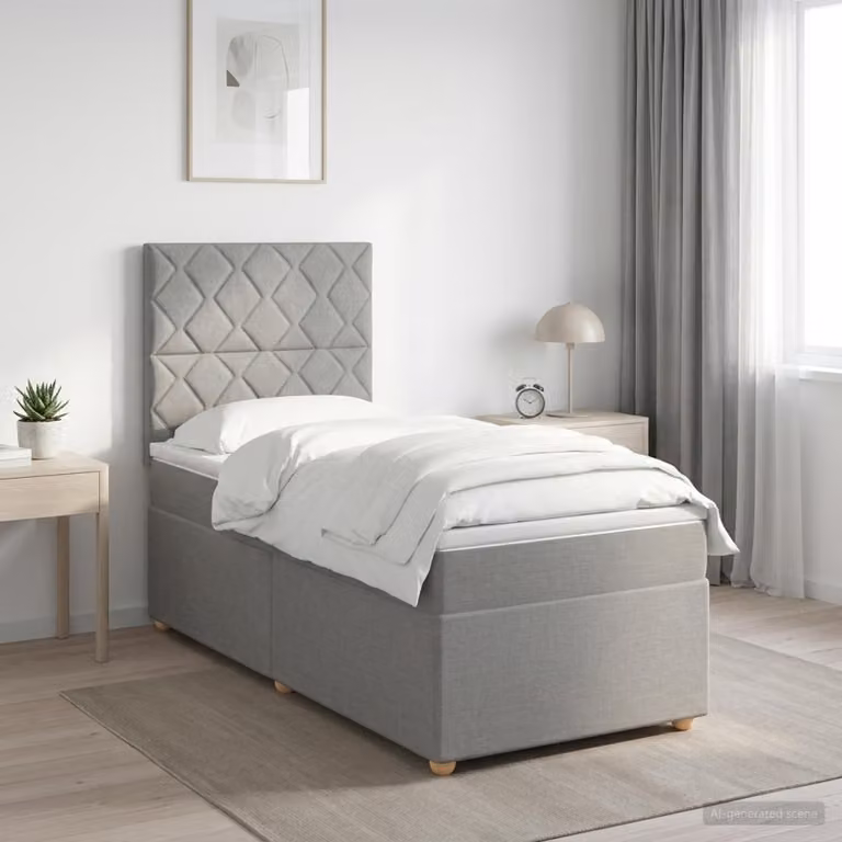 vidaXL Letto Box Spring Ibrido con Materasso a Molle Insacchettate e Base a Sollevamento, Grigio Chiaro, L: 200 cm, P: 100 cm, H: 140 cm