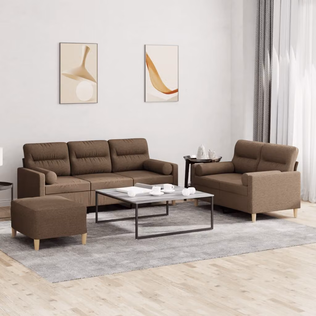 Maison Exclusive - Set divano 3 pezzi con cuscini in tessuto marrone