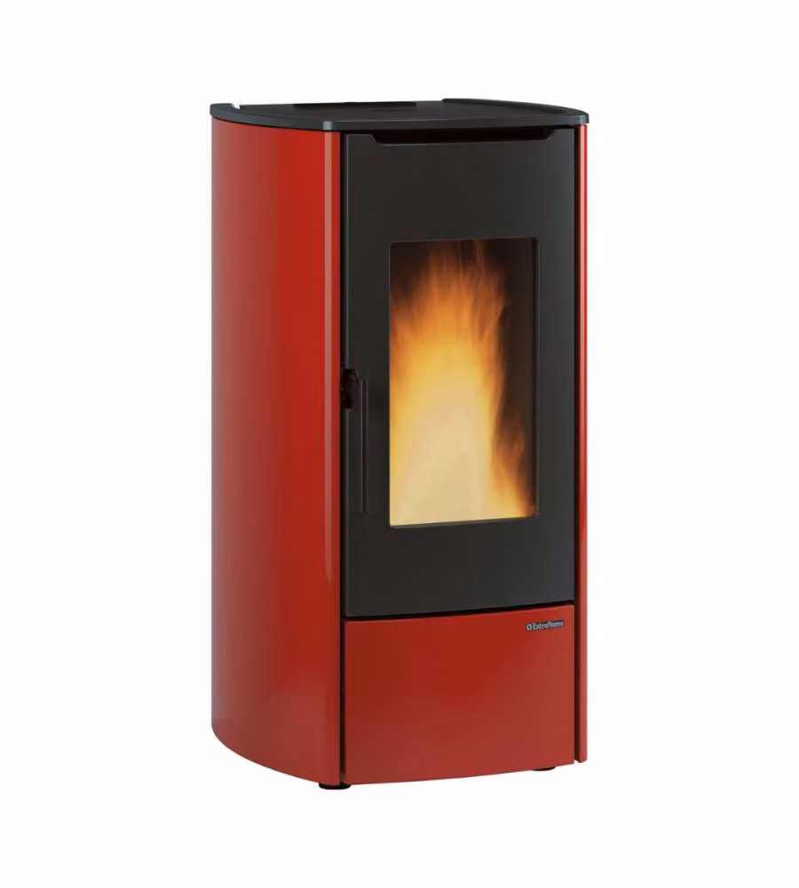 Termostufa a pellet Extraflame Marina Idro H11 colore Bordeaux con controllo WiFi e integrazione Smart Home L 55 cm x P 104 cm – 1